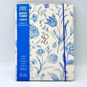 2026 Weekly Monthly 12-month Planner - Orange Circle Studio (Blue Toile)